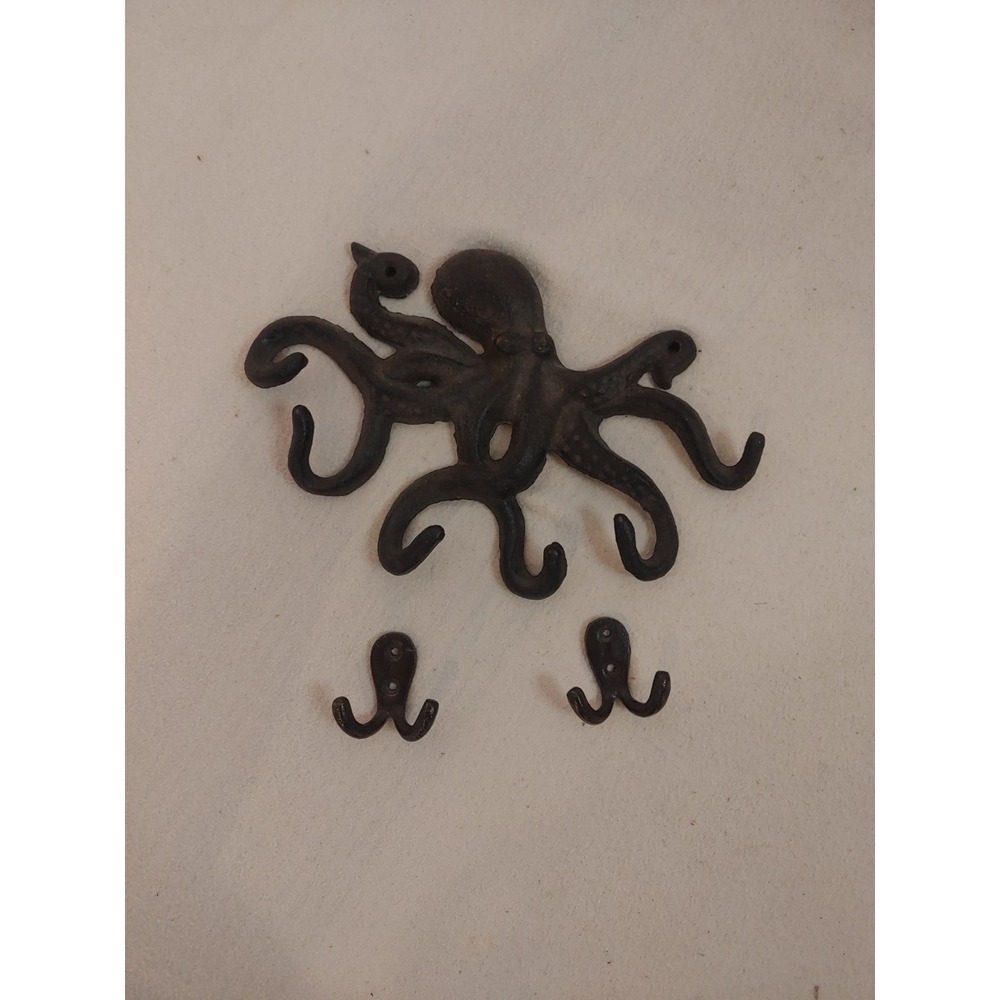 Octopus Key Hook Wall Hanger Coastal Nautical Ocean Sea Life Decor Towel 2 Hooks
